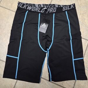 Silkworld Black and Blue Athletic Shorts Mens Compression Shorts XL